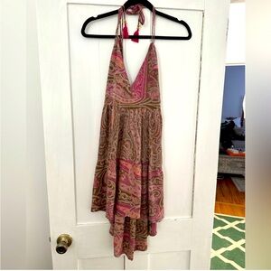 Raga Halter Paisley Mini Dress Brown Pink Purple Size Large
